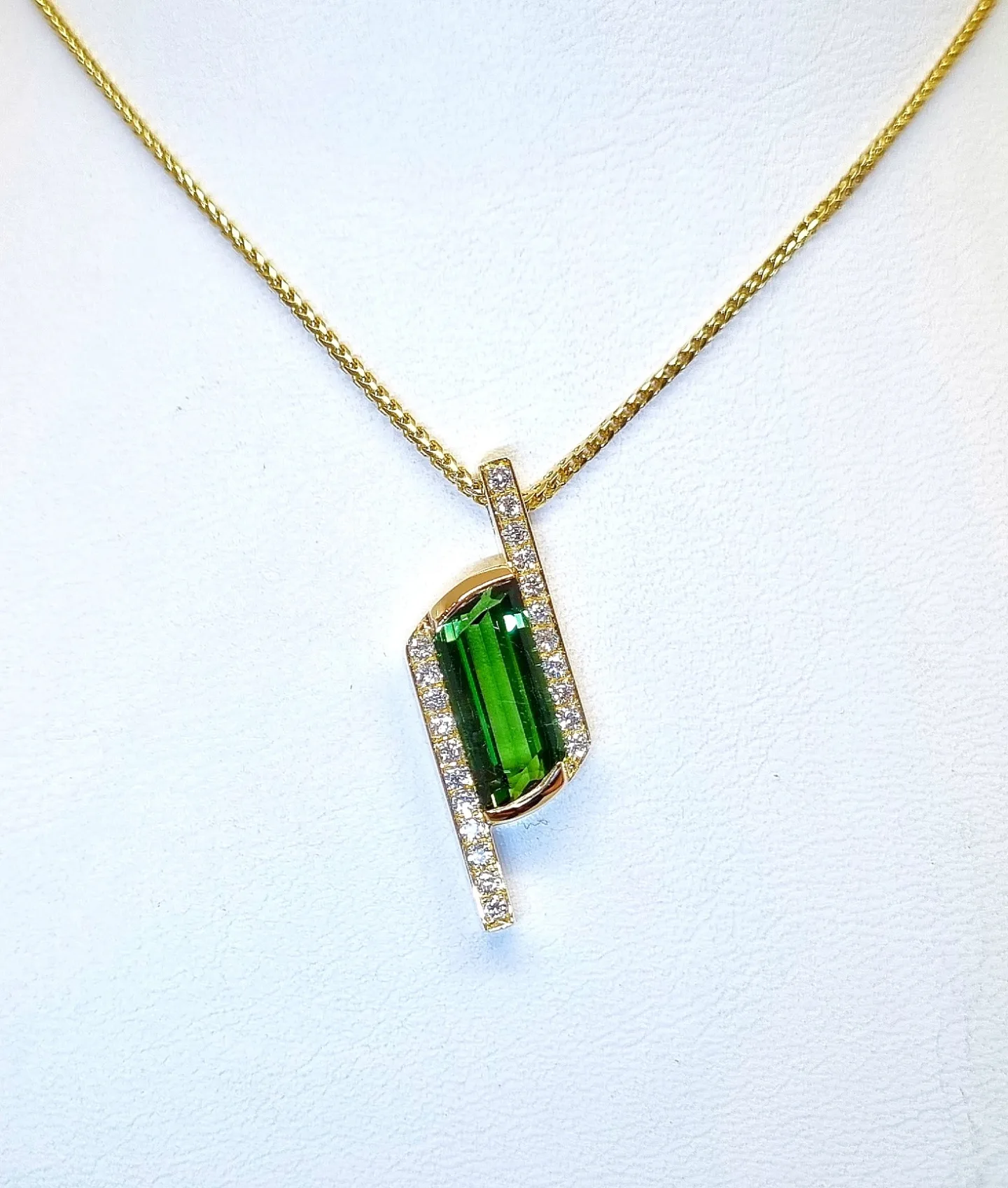 Georgeous Green Tourmaline and diamond pendant