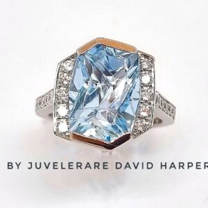 fantasy cut Aquamarine and diamond ring.